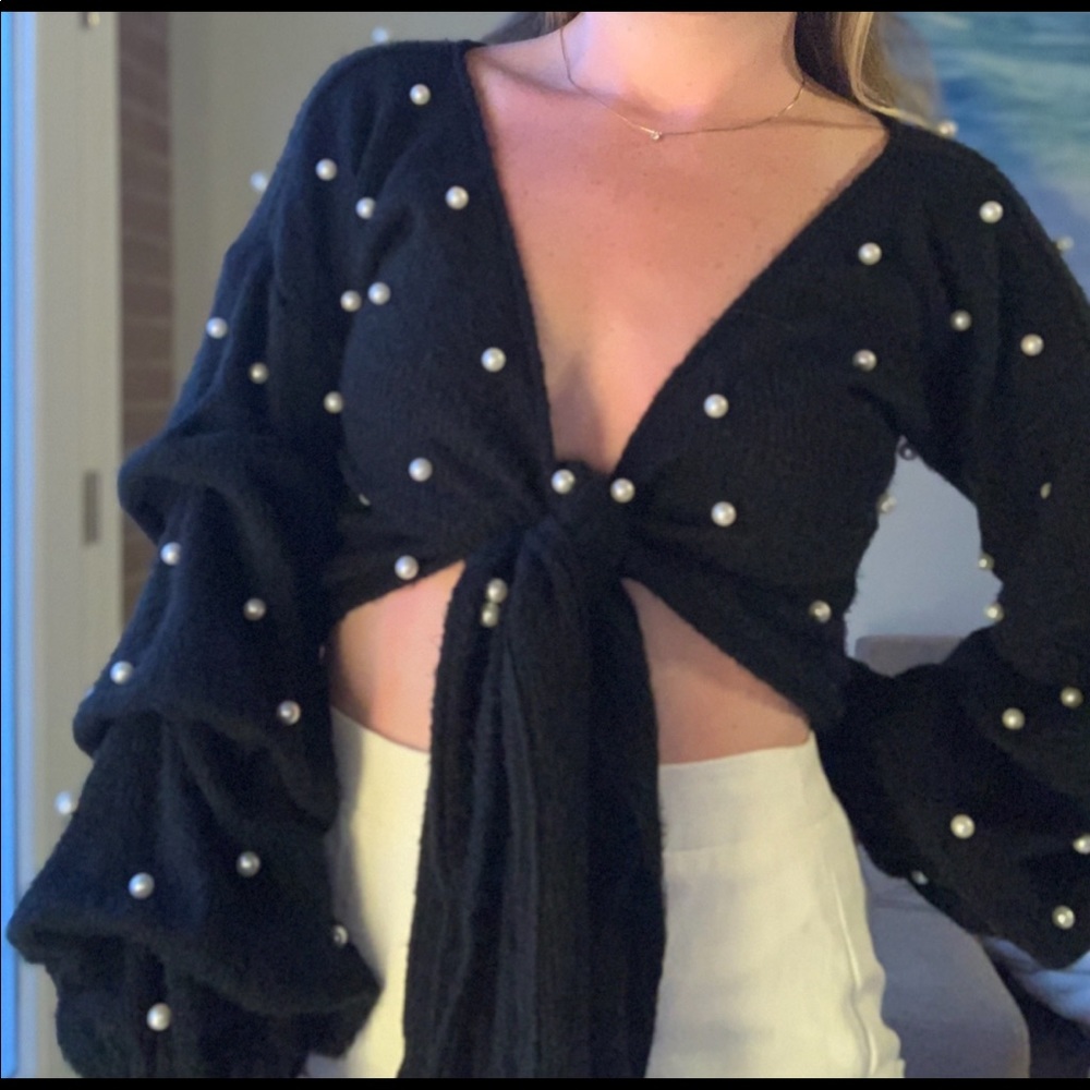 Fashion Nova Black Beaded Crop Top